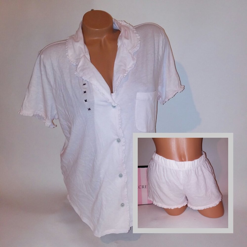Victoria's Secret White Ruffle-Trim Short Pajama Set